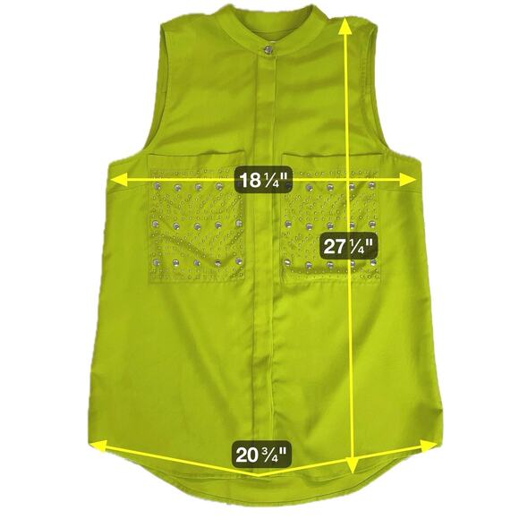 Michael Kors Sleeveless Dress Top Womens Med. Lime Green Button Down Blouse Glam - Picture 5 of 14